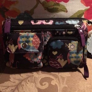 Lily bloom owls wristlet bag or makeup bag